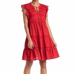 Knox Rose Red Ruffled Tiered Tassel Tie W/Pockets Sundress XL